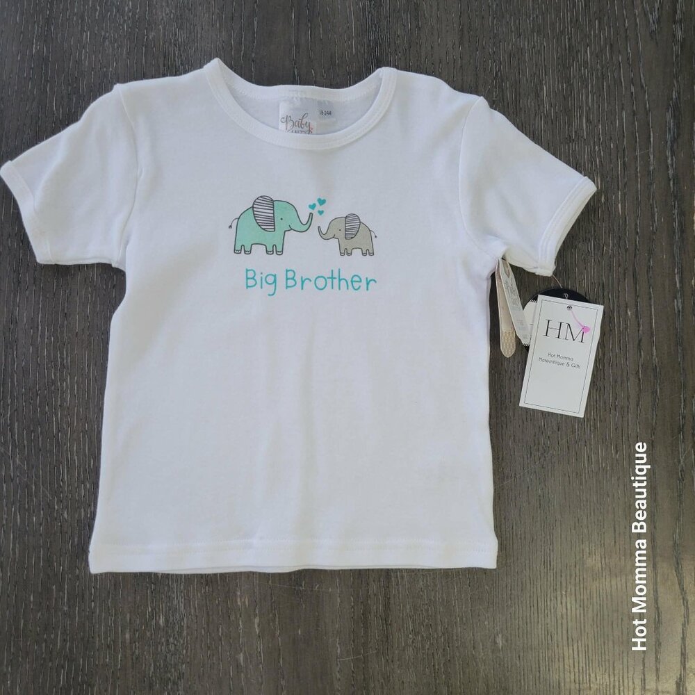 Toddler Big Brother Blue & Gray Elephant Duo Graphic Tee. 18-24M